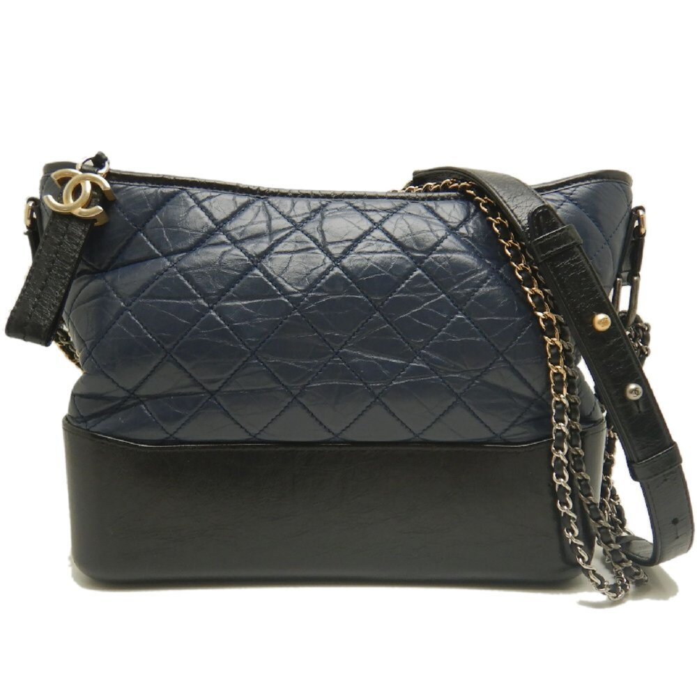 CHANEL Gabrielle de Chanel A93824 Shoulder Bag, Calfskin, Navy/Black, Women's...